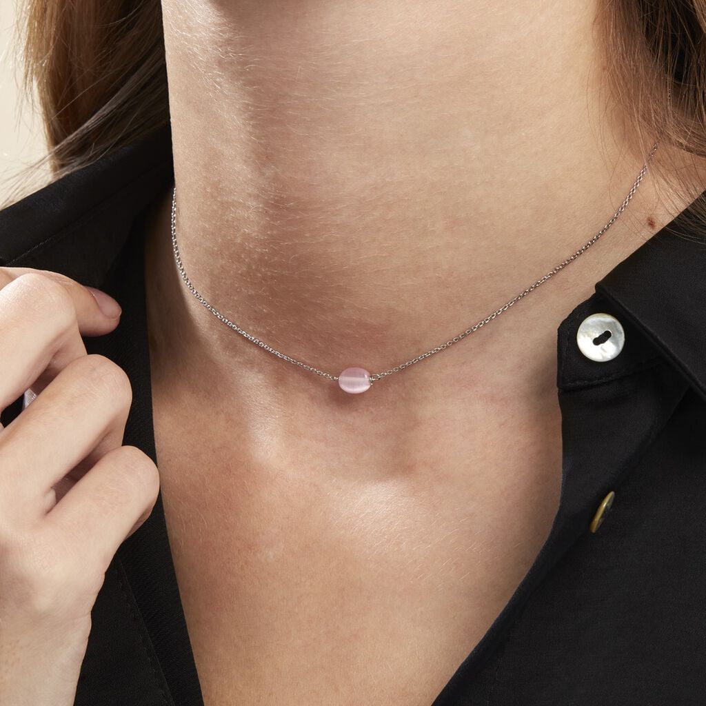 Collier Evren Argent Blanc Quartz Rose