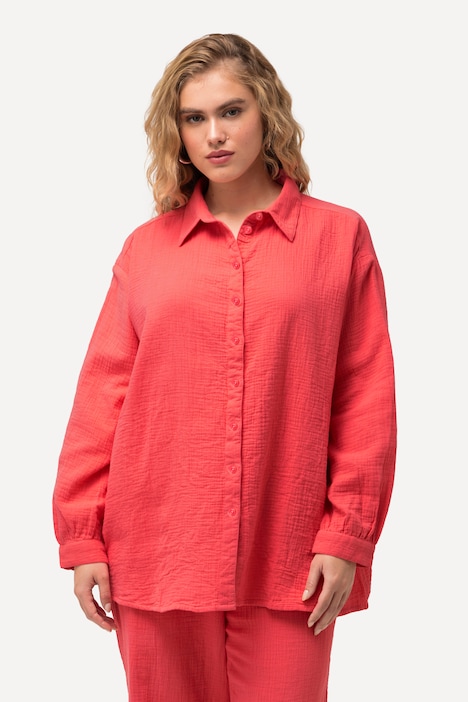 Musselin-Hemdbluse, Oversized, Hemdkragen, Langarm