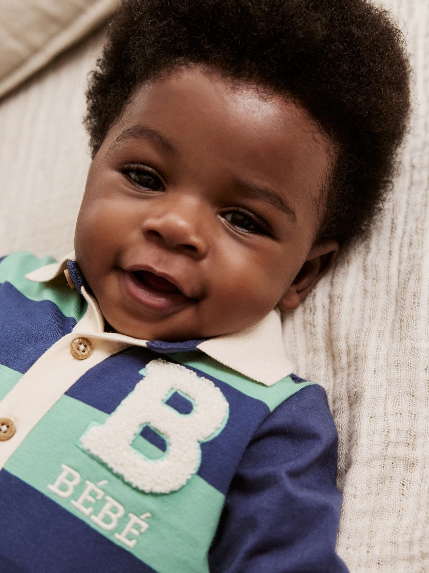 Blauw/groen gestreept - Set van 2 jersey babyrompers met kraag