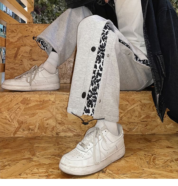 Macho - Trekkoord taille luipaardprint paneel rechte pijpen joggingbroek