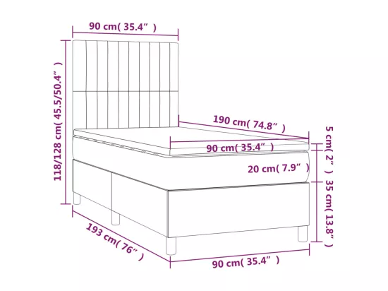 Sommier tapissier avec matelas et LED Taupe 90x190 cm Tissu