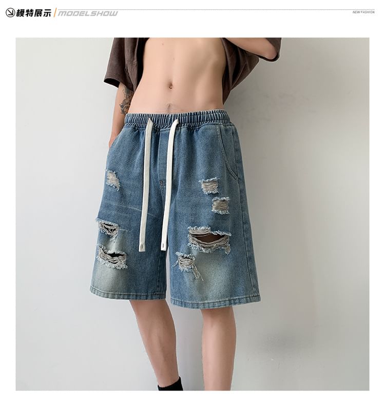 Dandyluxe - Middelhoge denim shorts met distressed effect