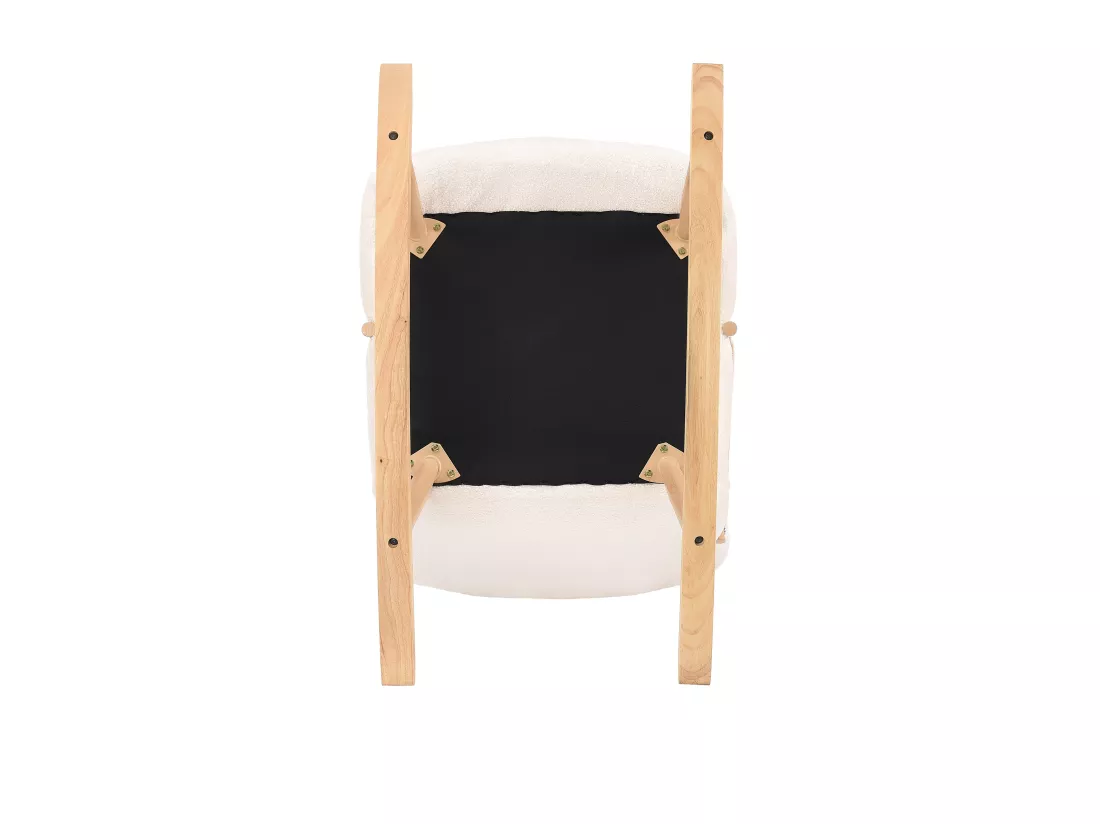 Chaise à bascule avec accoudoirs en bois, structure en acier et pieds en hêtre, Laine d'agneau blanc
