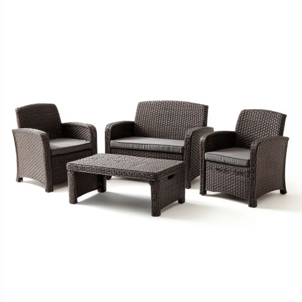 Garten-Sofaset Polyrattan 4-Sitzer – Dunkelbraun/Grau – 120x70x79 cm w