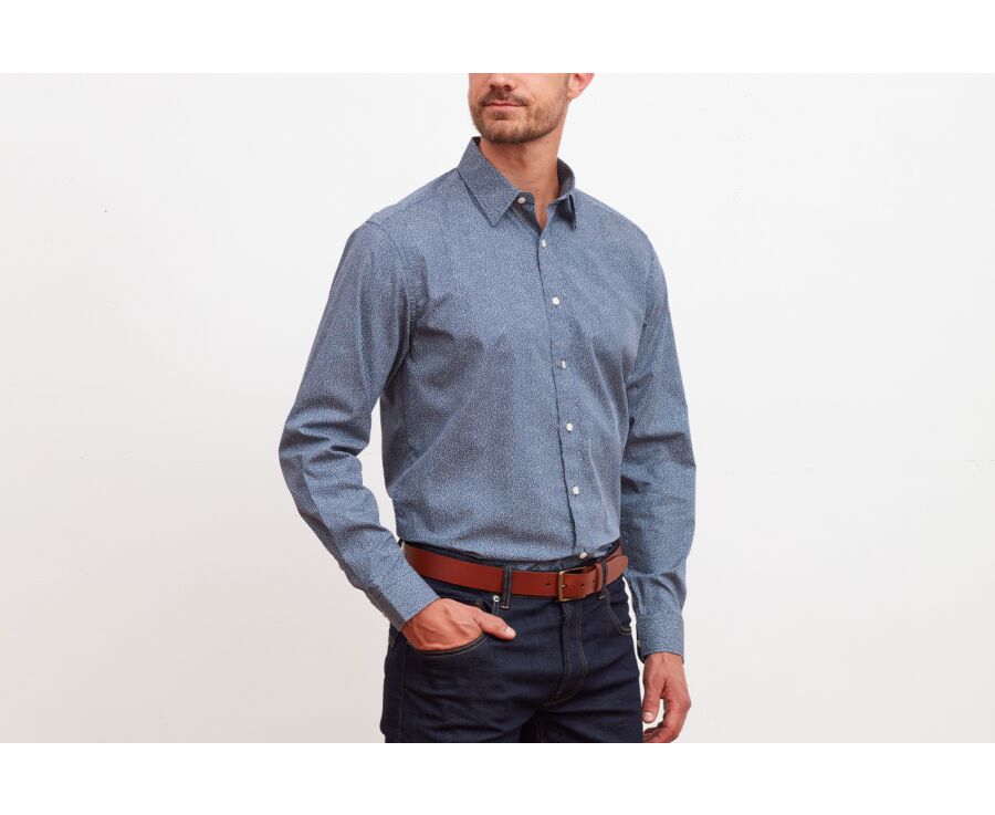Chemise navy imprimée motifs blancs et rouges - PHIDÉLIEN