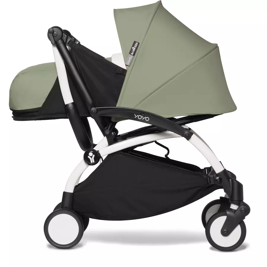 BABYZEN Kinderwagen YOYO2 0+ White mit Neugeborenenaufsatz undTextilset Olive