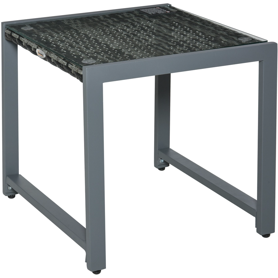 Outsunny Polyrattan Gartentisch mit Hartglas grau