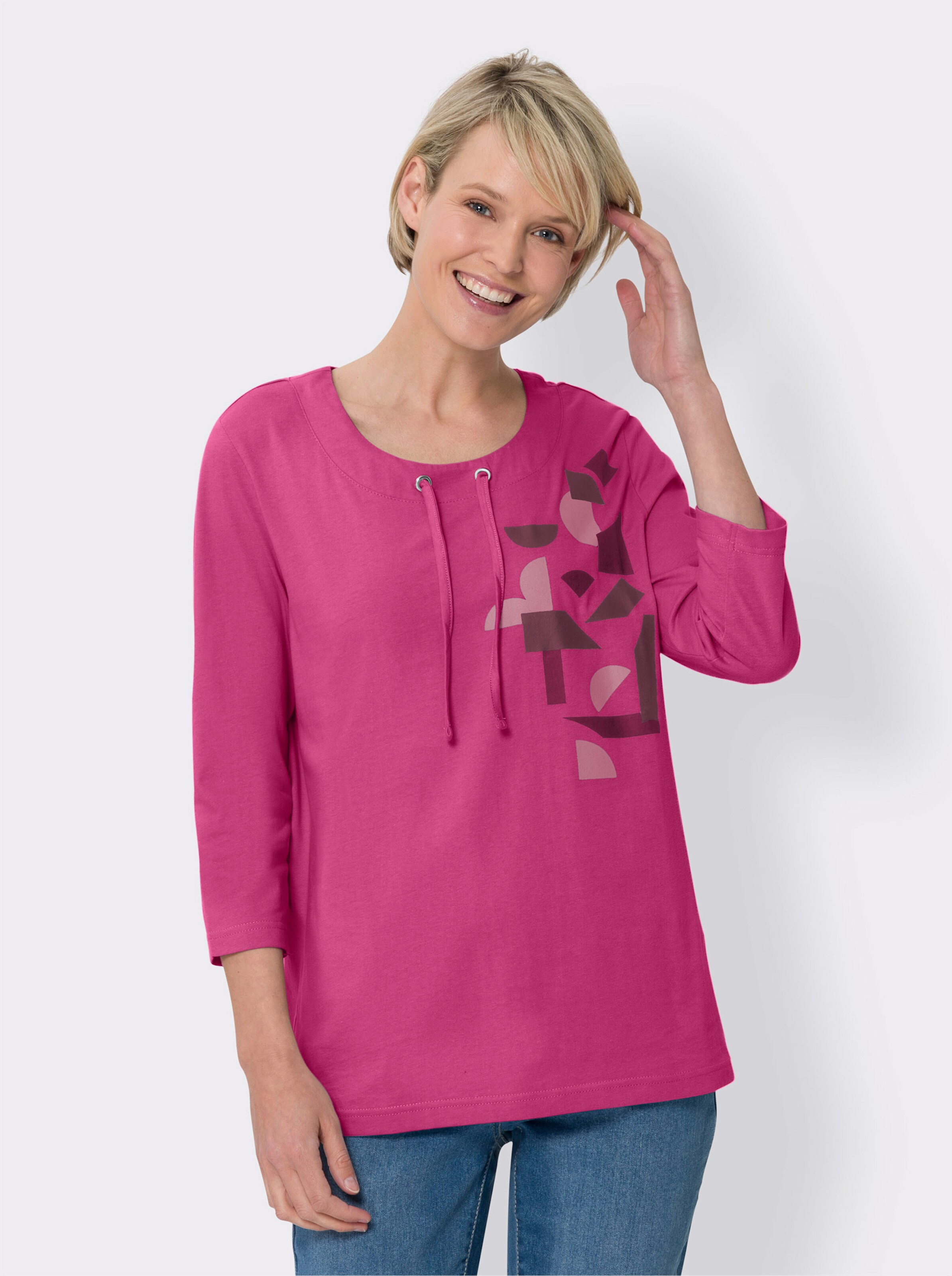 34-Arm-Shirt mit Print im Vorderteil