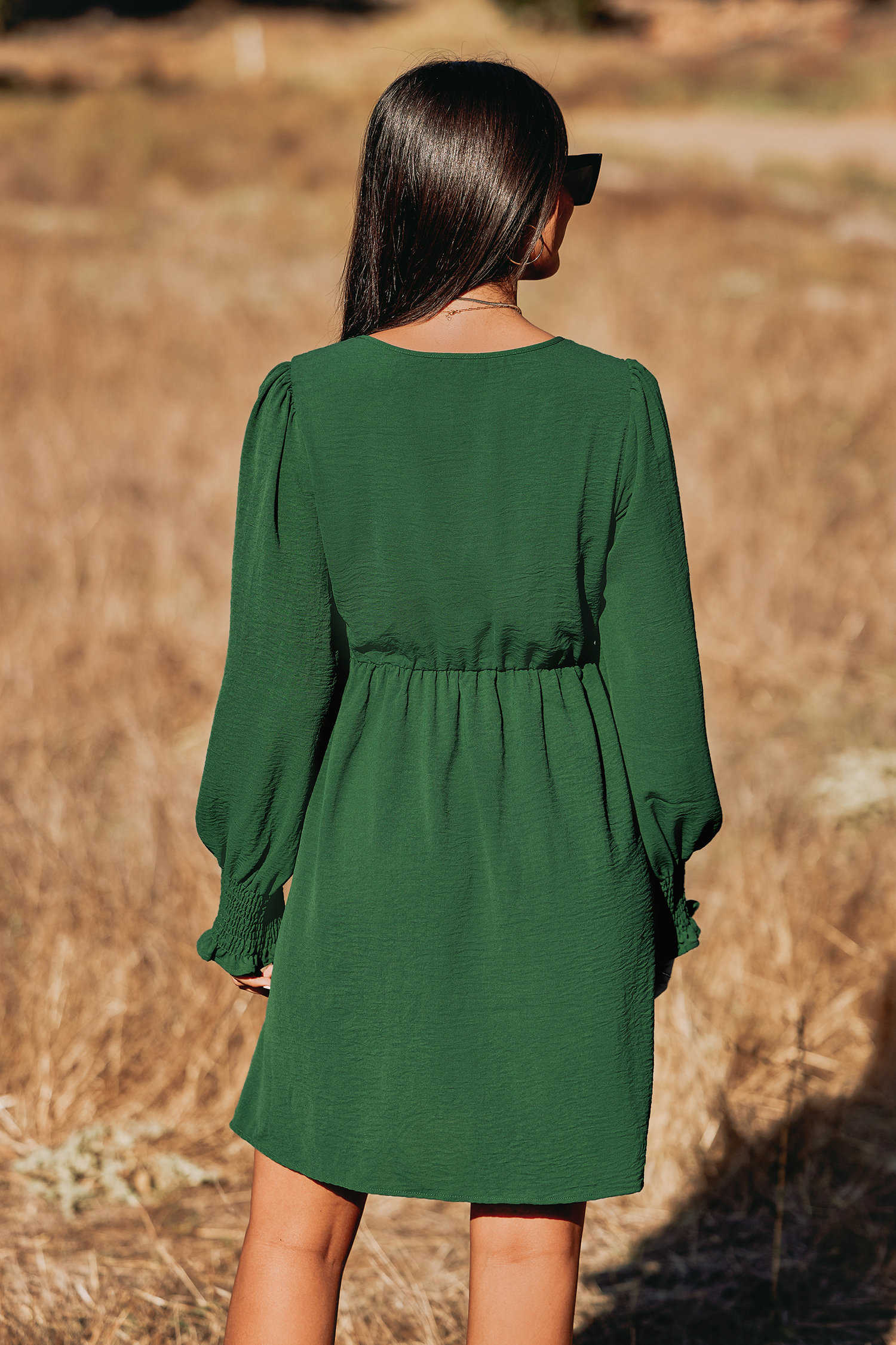 Robe à col en V et smocks