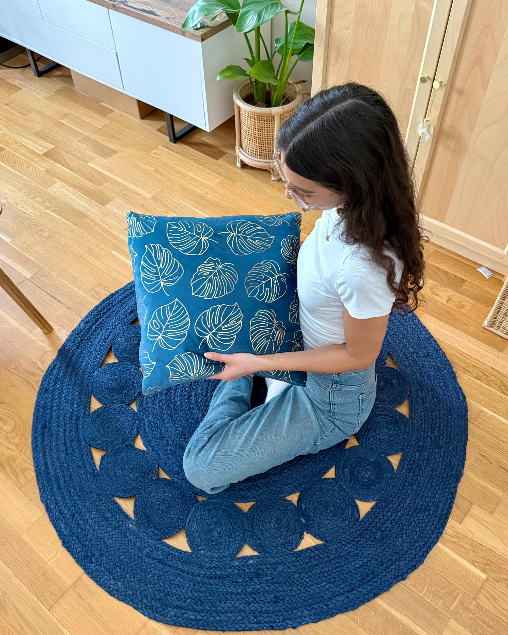 Vloerkleed KOYUNLU Donkerblauw ø 120 cm Jute