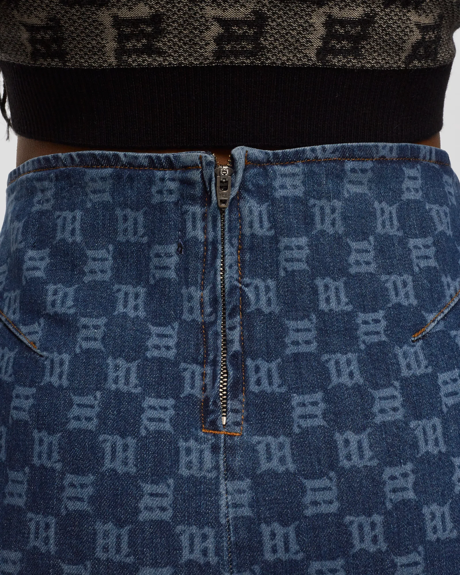 MISBHV DENIM MONOGRAM MINI SKIRT