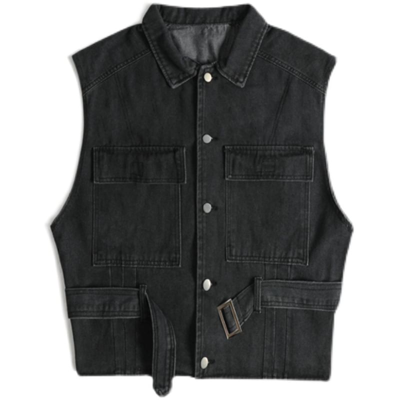 WidoWilder - Gewassen denim vest met kraag en gespen