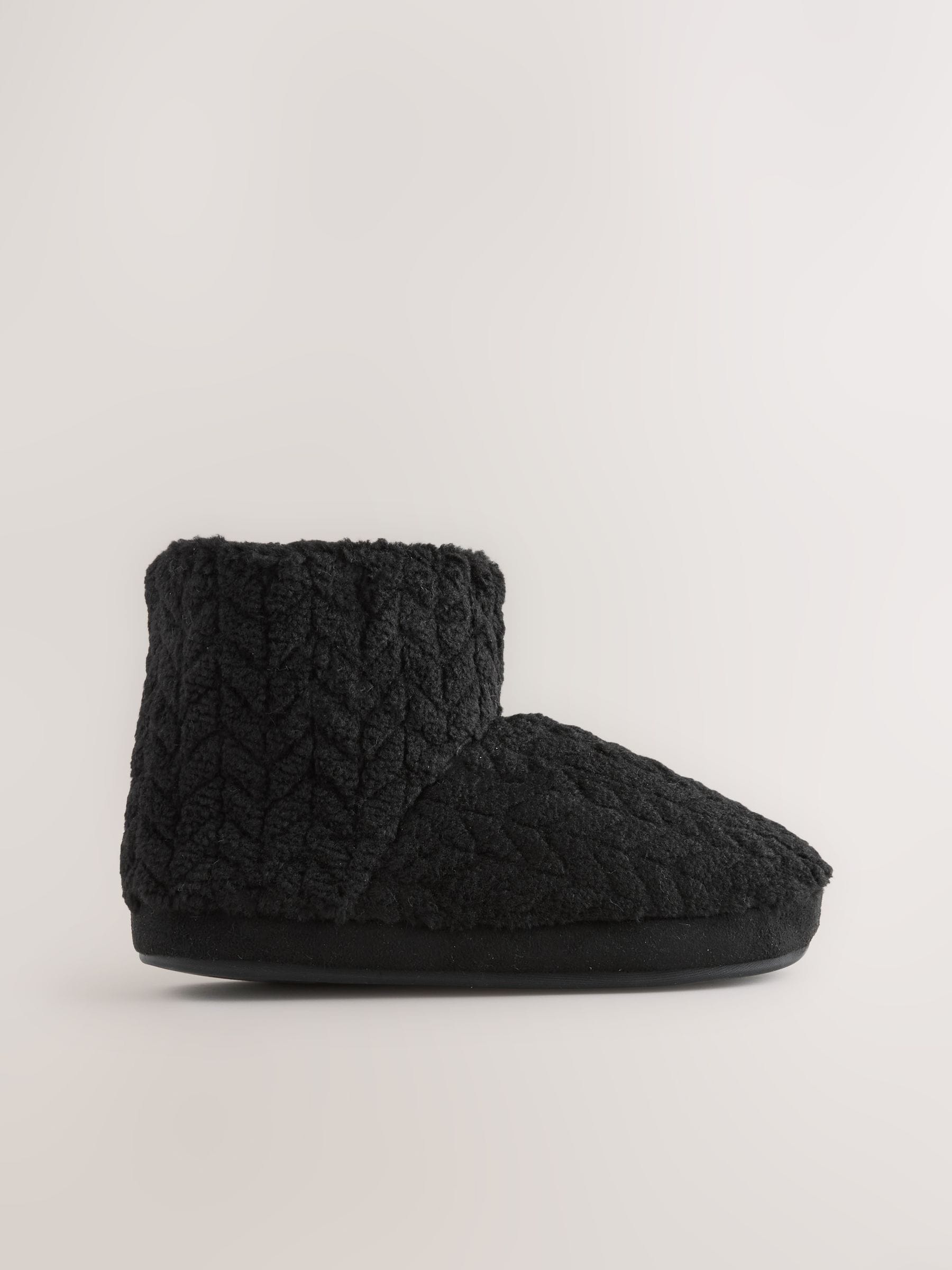Zwart - Textured Fleece Boot Slippers