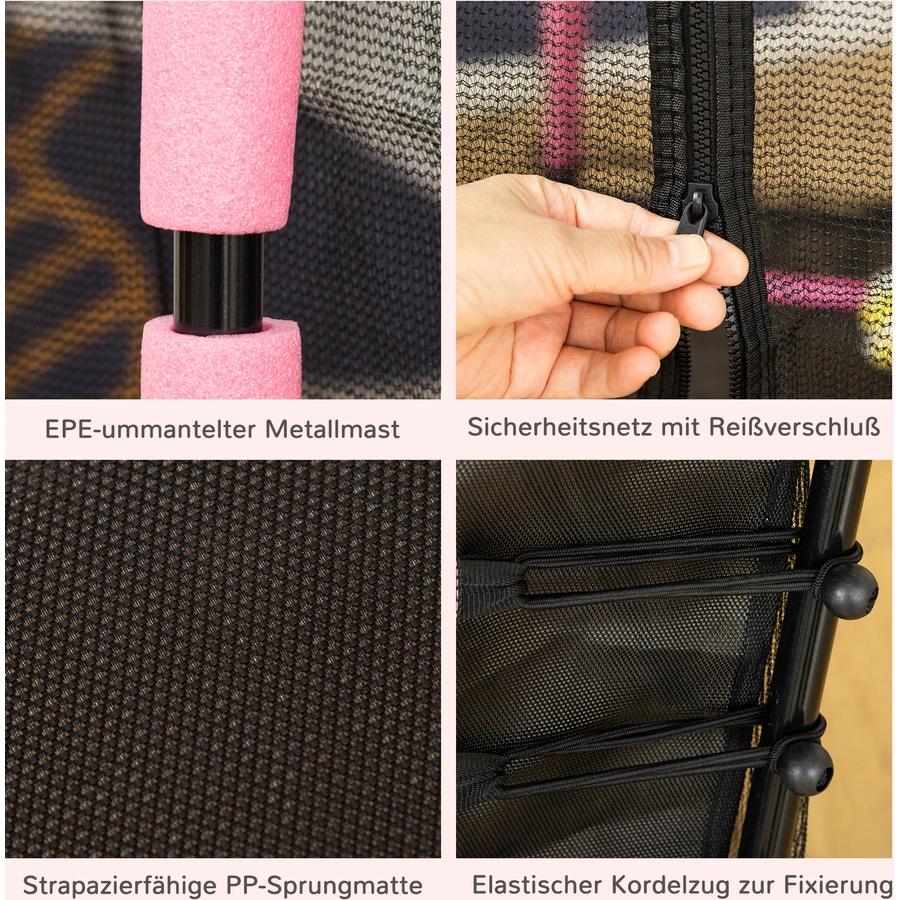 HOMCOM Trampolin mit Sicherheitsnetz schwarz, rosa