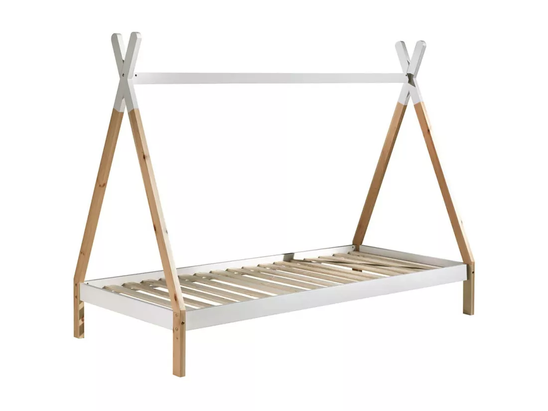 FLITT - Lit 90x200cm Forme Tipi avec Tiroir Blanc et Toile