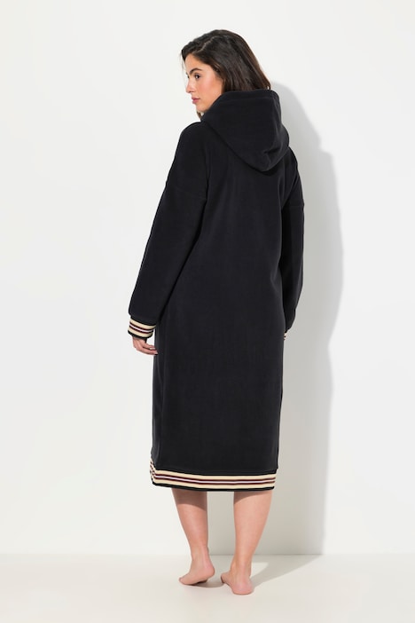 Loungewear-Fleecekleid, Kapuze, Stickerei, Langarm