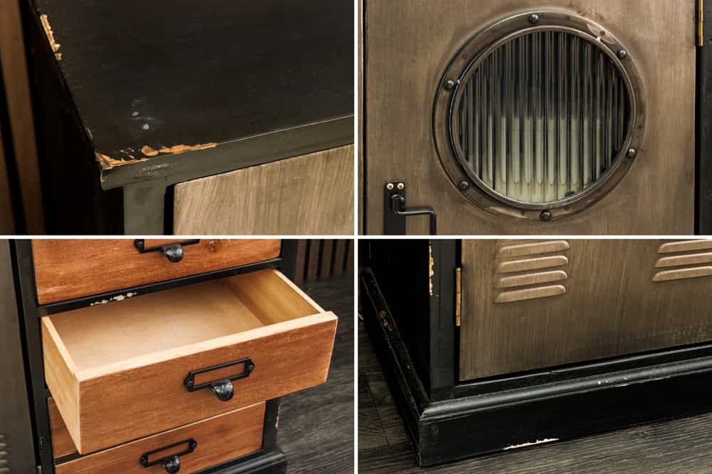 Industrial Sideboard NAUTILUS 105cm braun schwarz grau Pinienholz Metall Vintage-Look