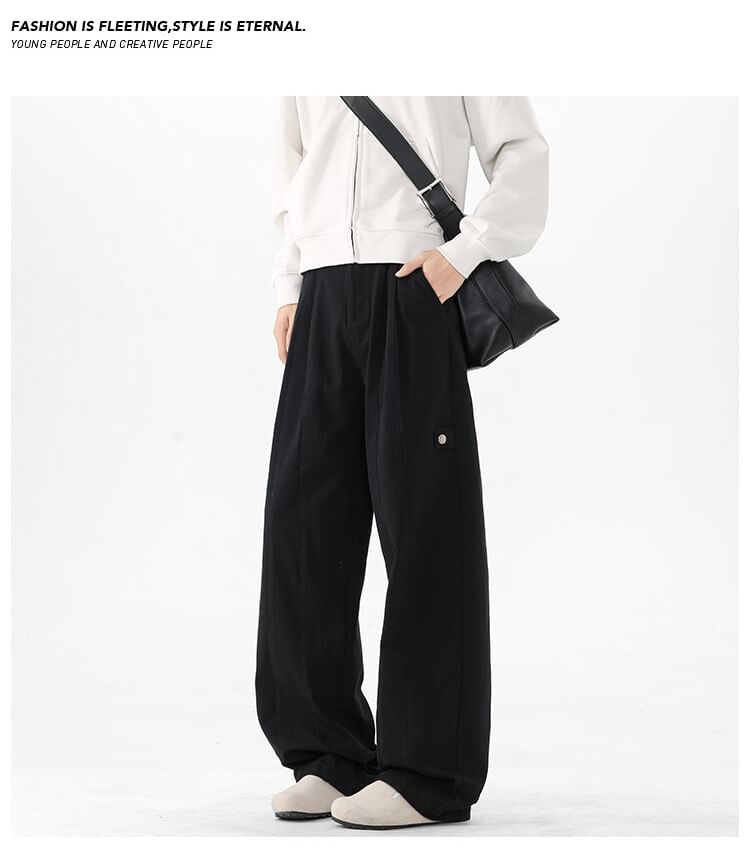 AXEN - Mid Rise Plain Straight Leg Broek