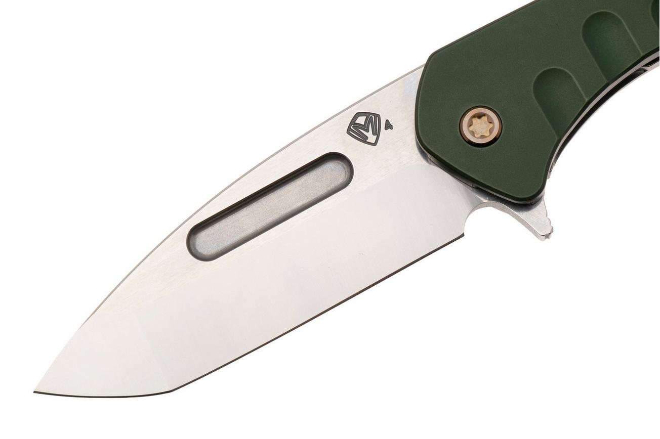 Medford Swift FL Flipper 25-SFF-01, Tumbled S45VN Tanto, Green Aluminum Handle, Bronze Hardware zakmes
