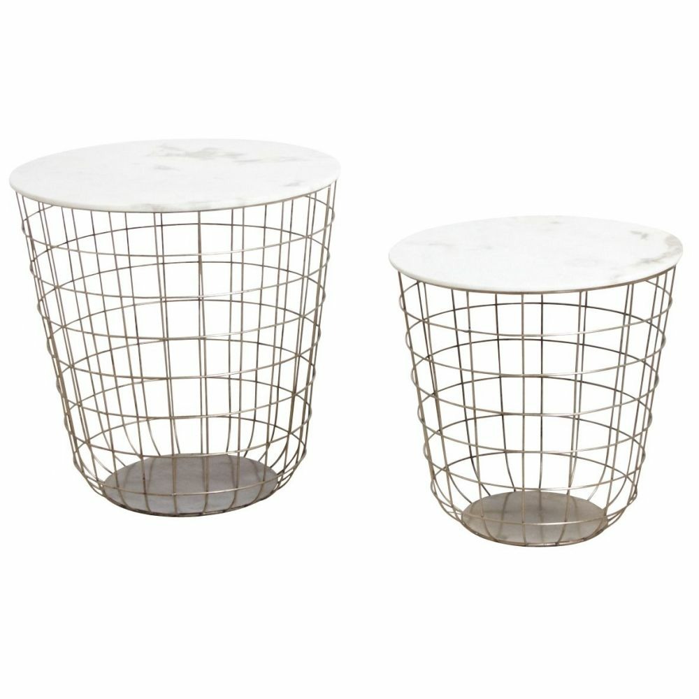 Tables en métal doré antique et marbre (lot de 2)