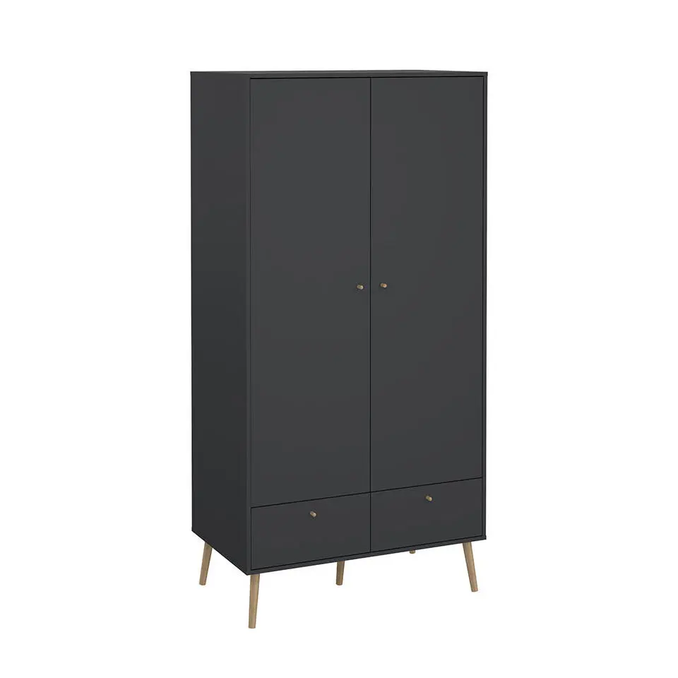 Hioshop Bodo kledingkast 200x99x58cm- 2 deuren- 2 lades matgrijs