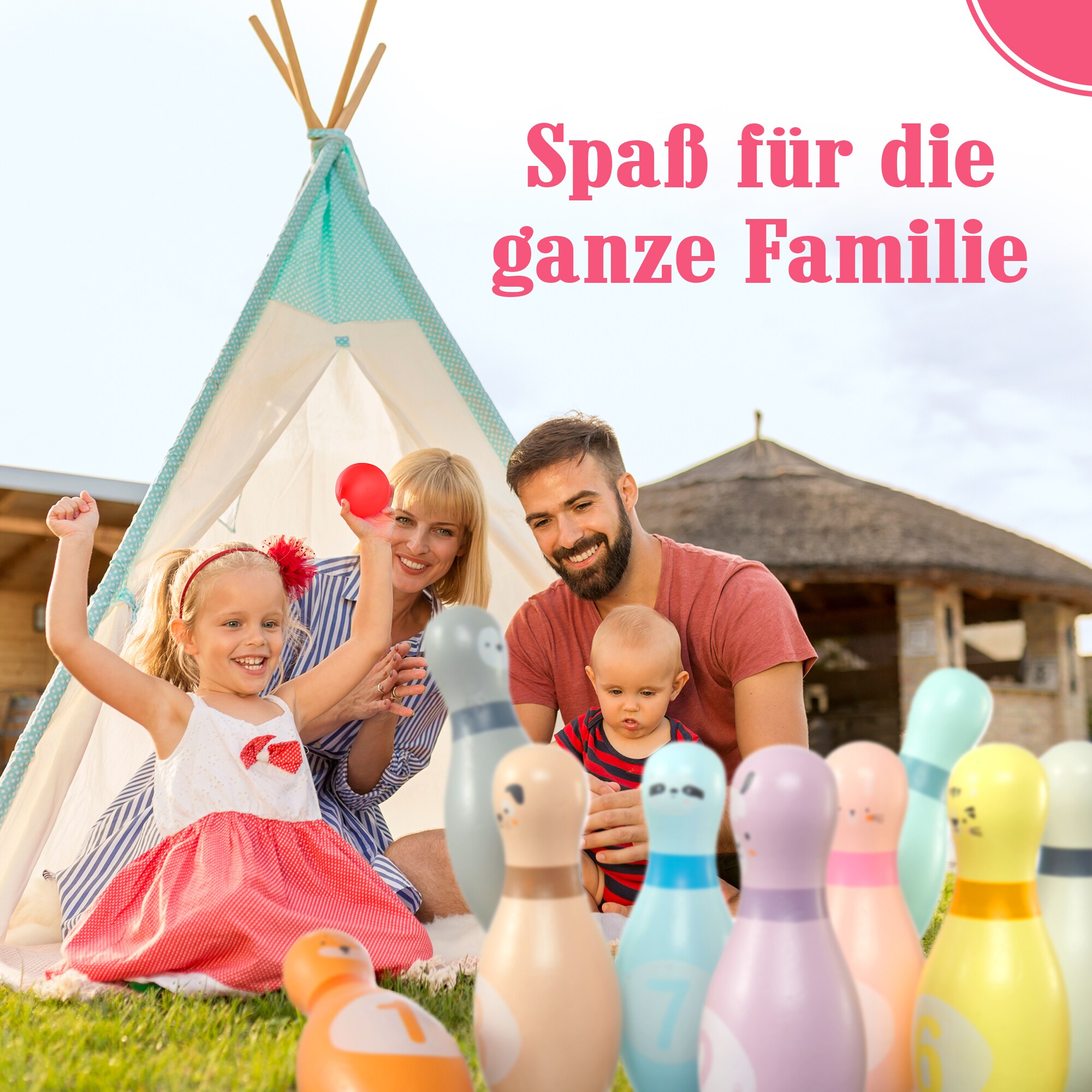 Pink Papaya Kegelspiel für Kinder Kids Bowling Animals