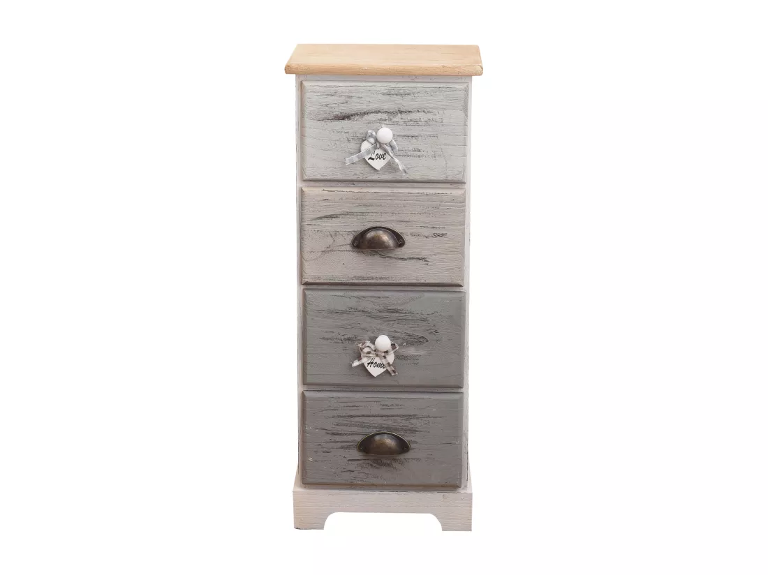 Chiffonnier Chevet 4 Tiroirs Bois Blanc Gris Shabby 72x29x25