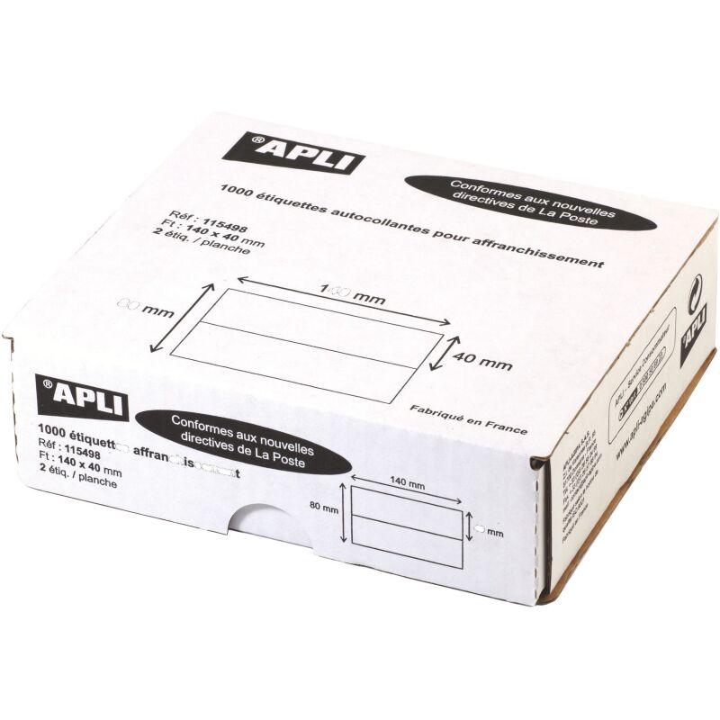 Etiquette affranchissement 2 de front 140 x 40 mm Apli Agipa blanche - Boîte de 1000