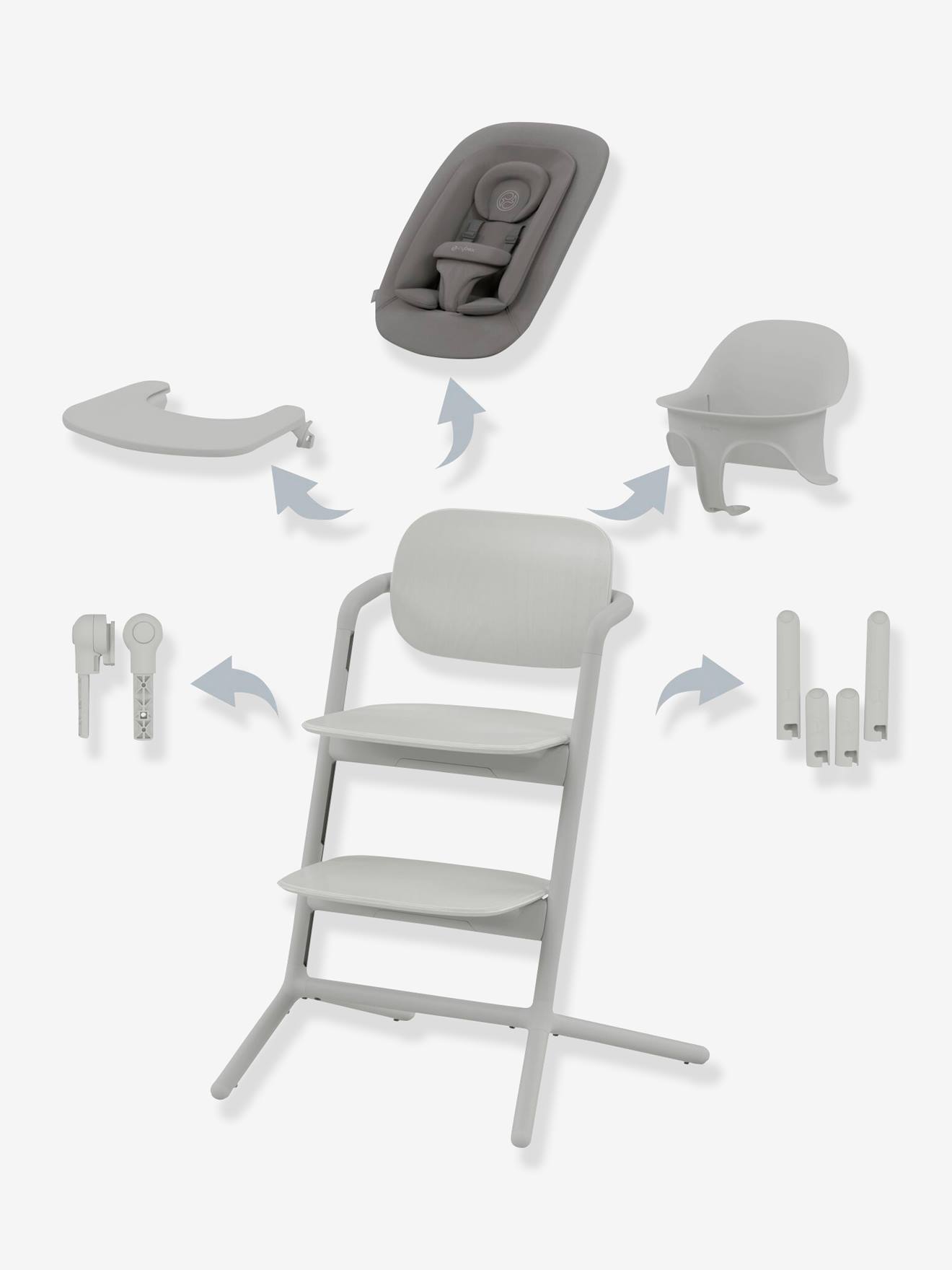 Conjunto de cadeira alta Cybex Lemo 2 4 em 1 com rede, cinza