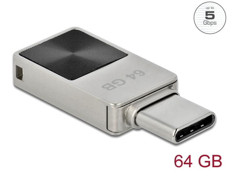 Delock USB-Stick Mini 3.2 Gen 1 64 GB Delock Mini USB 3.2 Gen 1 USB-C Speicherstick 64 GB – Metallgehäuse