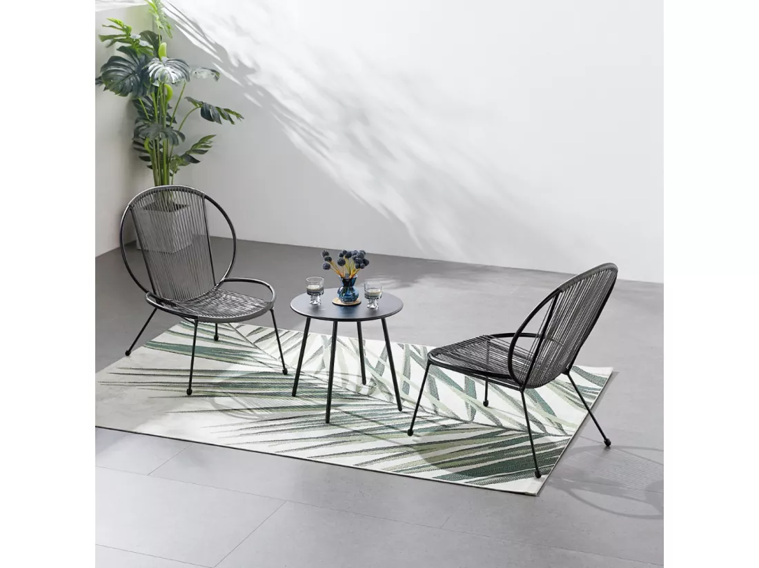Ensemble de 2 fauteuils + 1 table basse gris foncé RETE