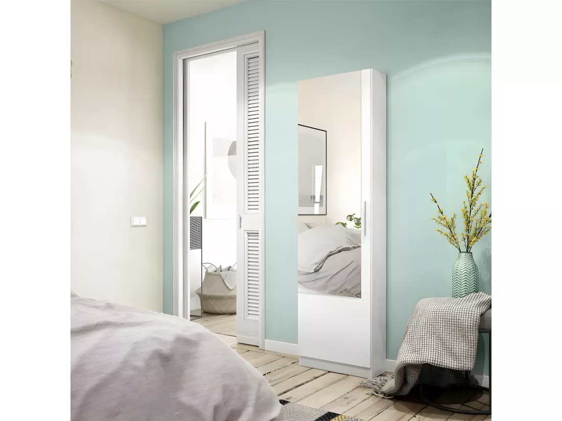 Meuble à chaussures avec miroir Blanc - ALTO - L 50 x l 22 x H 180 cm