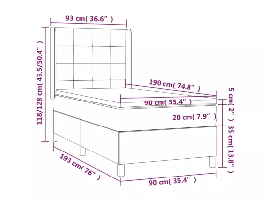 Sommier tapissier avec matelas et LED Taupe 90x190 cm Tissu
