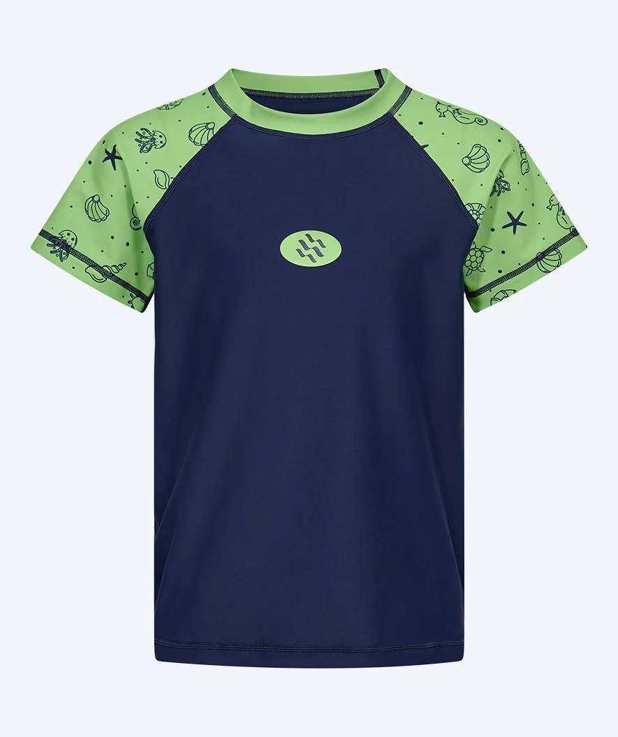 Watery UV-trøje til børn - Brandman Kortærmet Rashguard - Grøn/blå