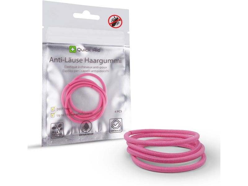 Quick Aid Insektenabwehr Anti-Läuse Haargummi pink 4 Stück Natürlicher und effektiver Schutz gegen Kopfläuse