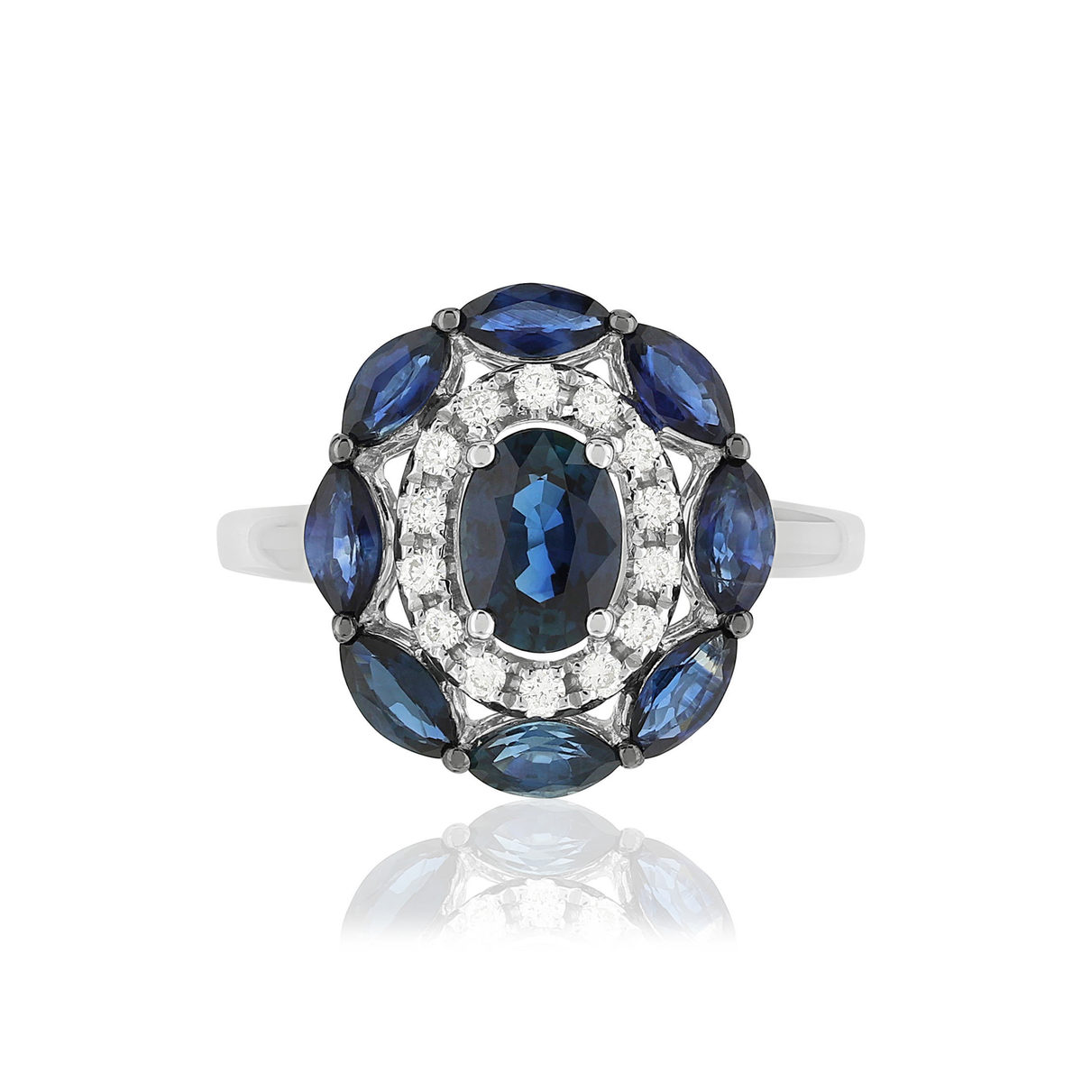 Bague or blanc 750 saphirs diamants