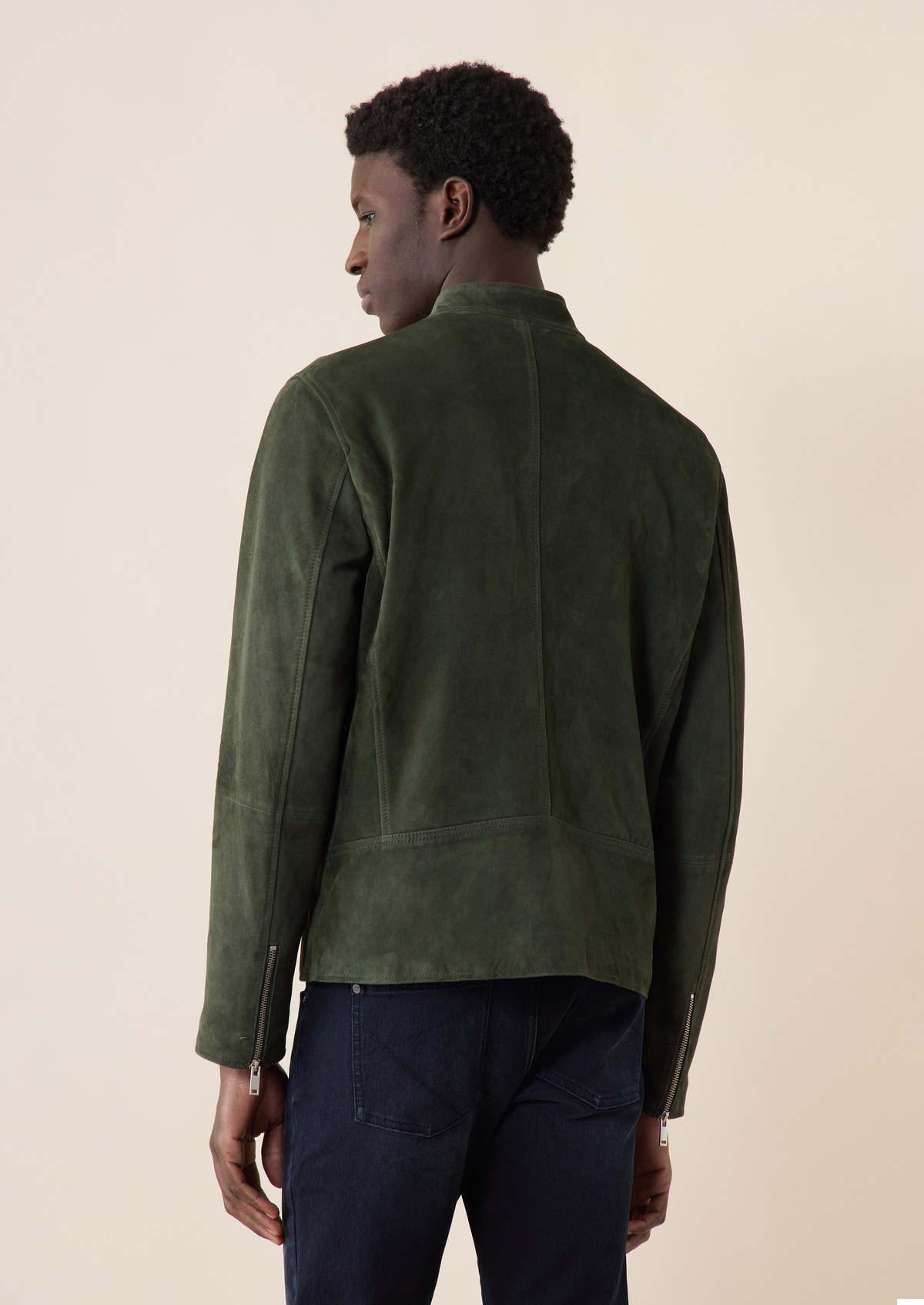 Blouson en cuir nubuck vert
