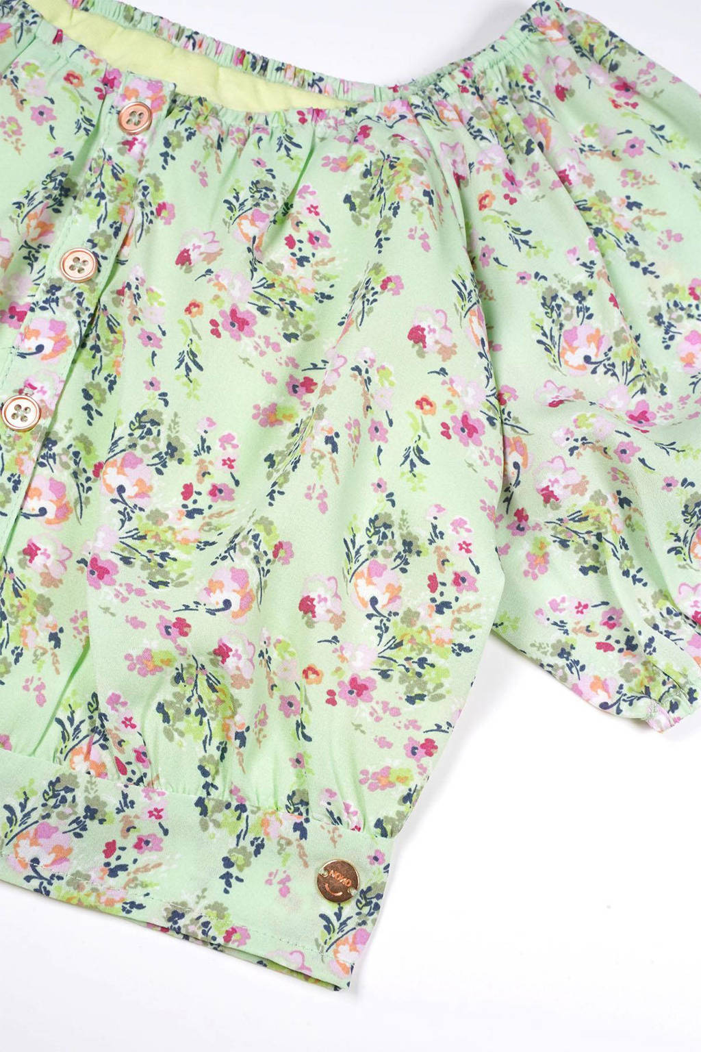 NONO gebloemdecrop top Tomas lichtgroen/roze