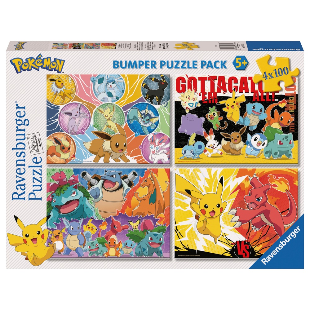 Ravensburger Pokémon 4 x 100-teiliges Bumper-Puzzle-Set, Sortiment