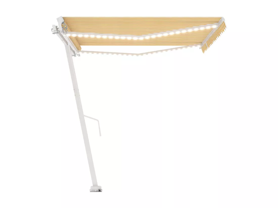 Auvent manuel rétractable avec LED 450x300 cm Jaune et blanc