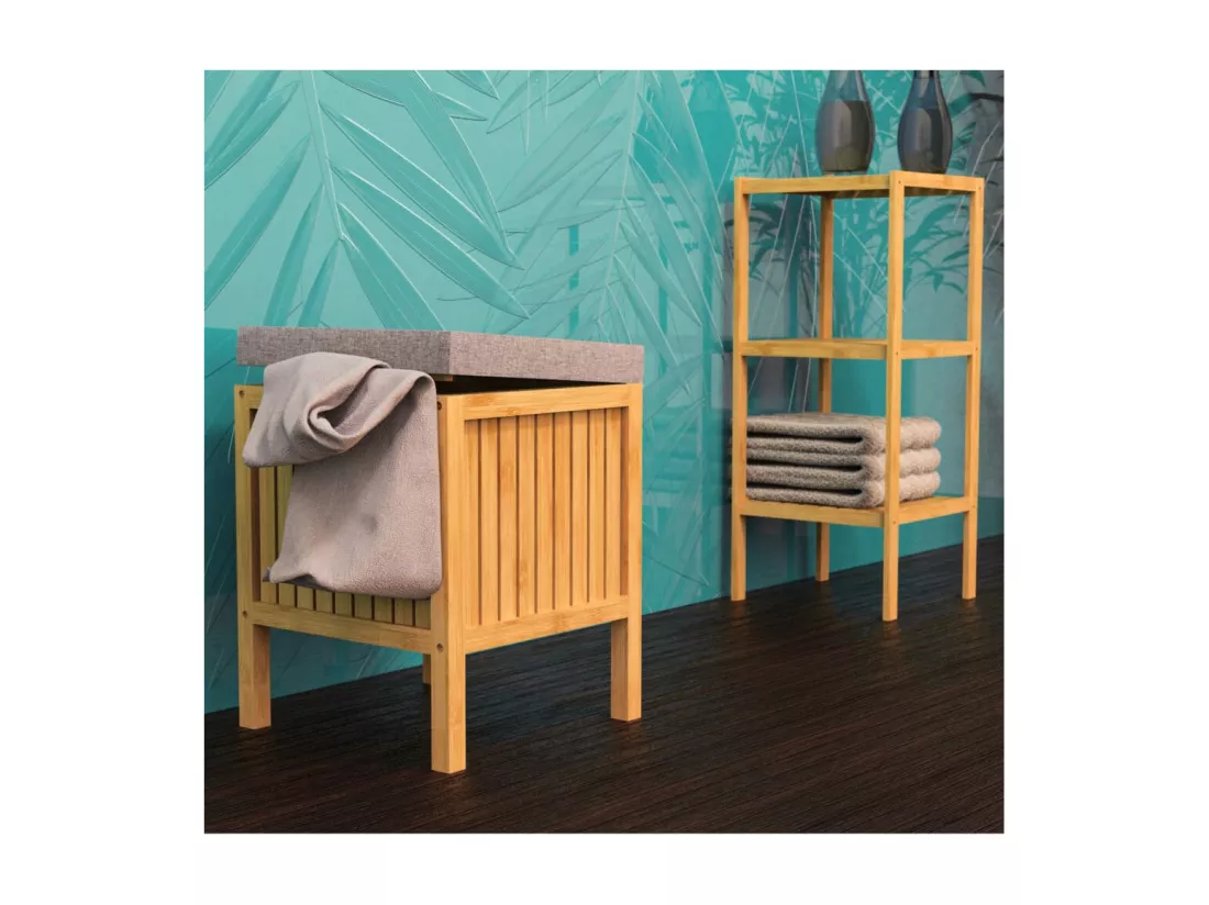 EISL Panier à linge 2 en 1 avec coussin de siège Bambou 39x39x52,5