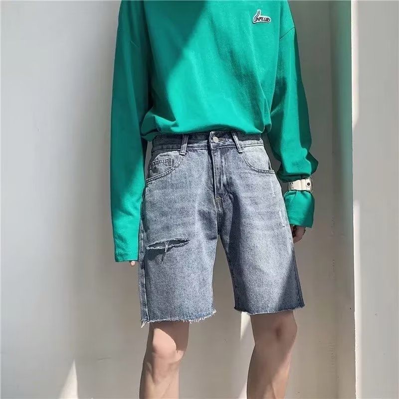 POSI - Versleten wijde denim shorts