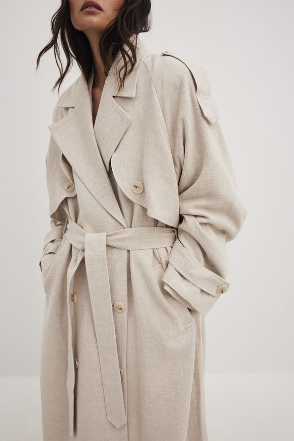 NA-KD Linen Trench Coat Light beige