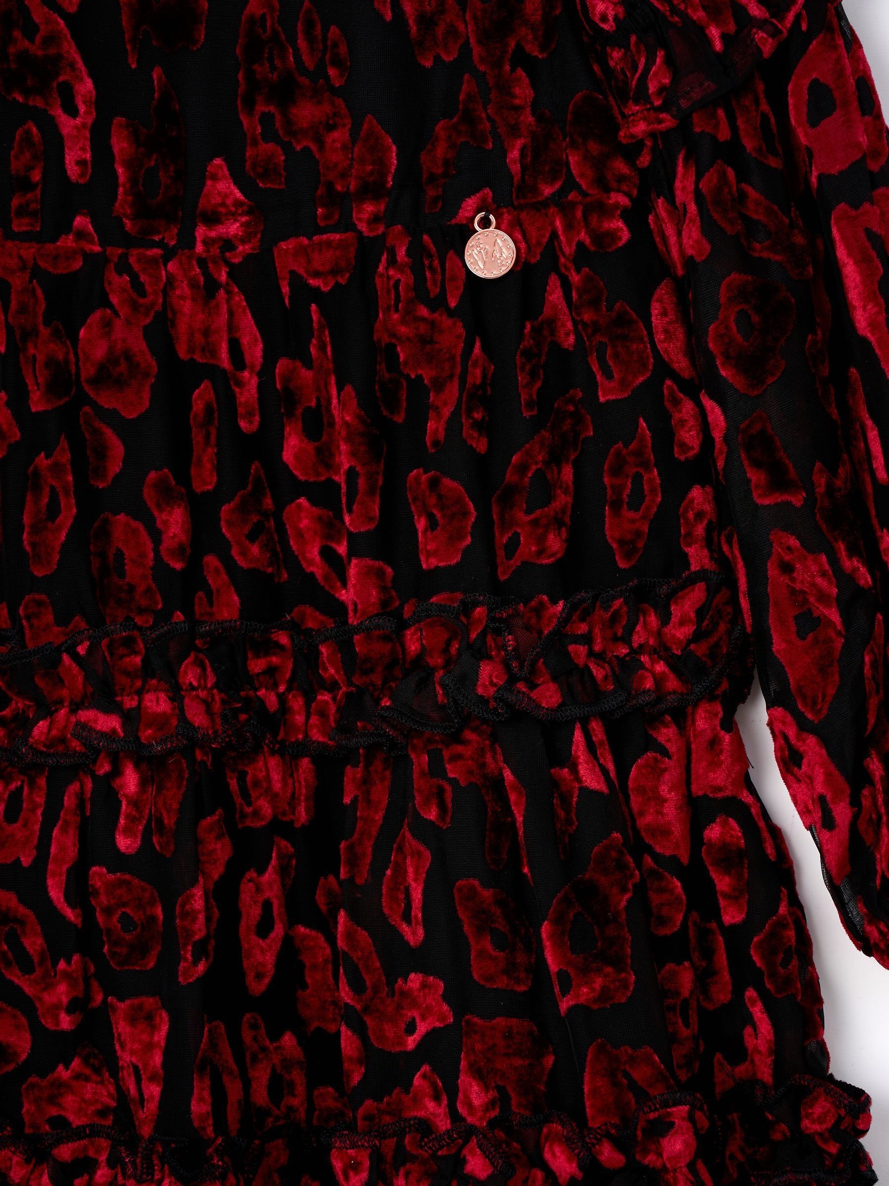 Rood - Angel & Rocket Poppy Devore Velvet Tiered Dress