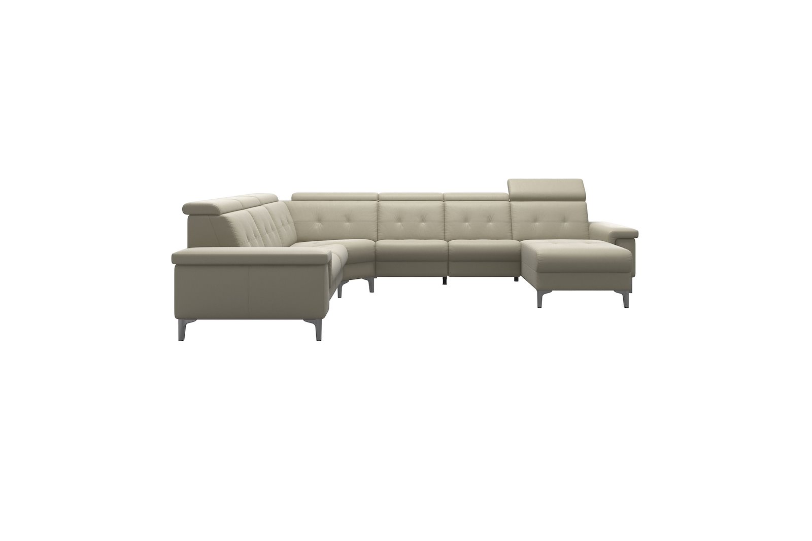 Anna C22 hjørnesofa (PMCMM) med LS (M) Hud Paloma Light Grey med A2 arm og polerte organiske alu ben, 14 cm. (Power-Manual-CornerManual-Manual-Manual)