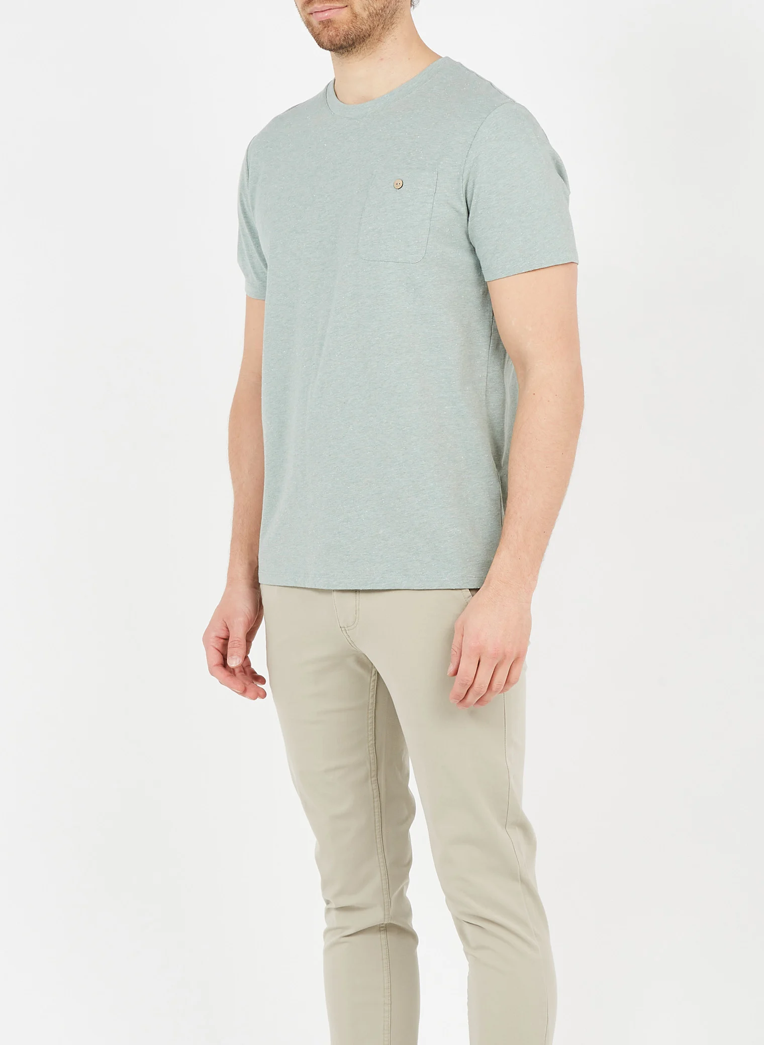 OLONNE - Tee-shirt col rond slim fit en coton | Vert