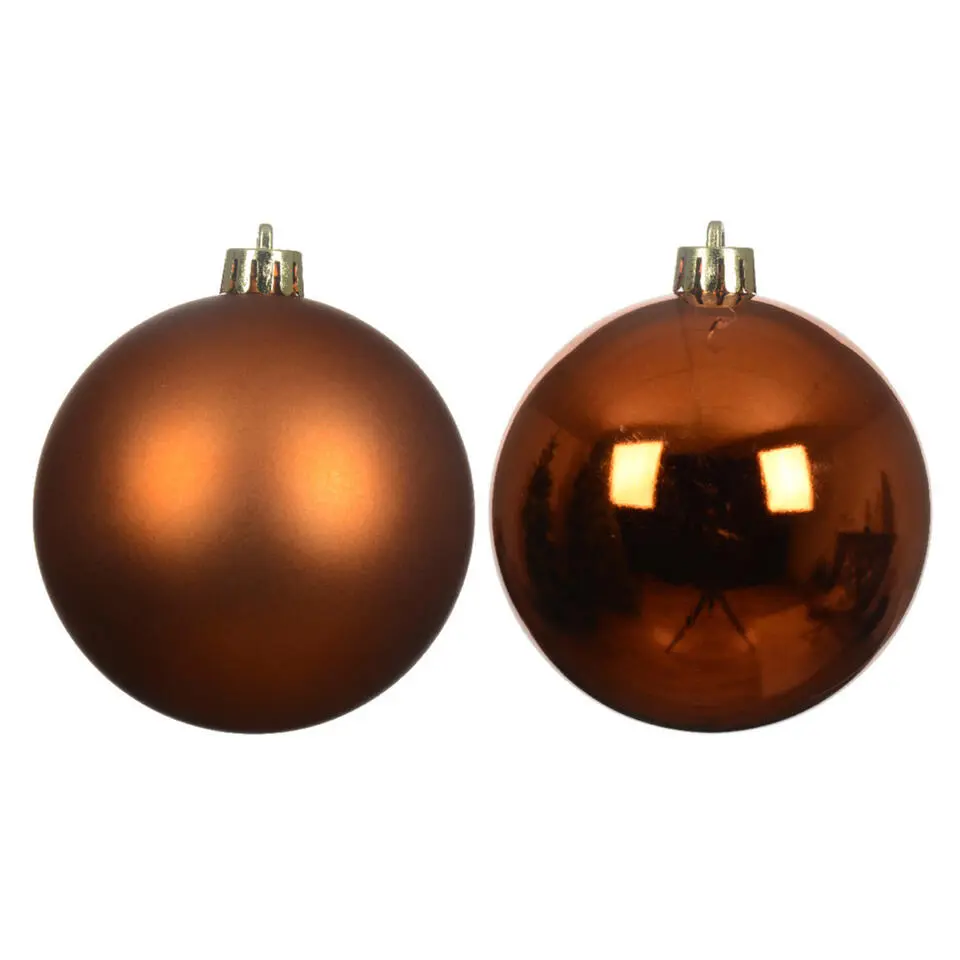 Decoris kerstballen - 6x st - 8 cm - koper/cognac bruin