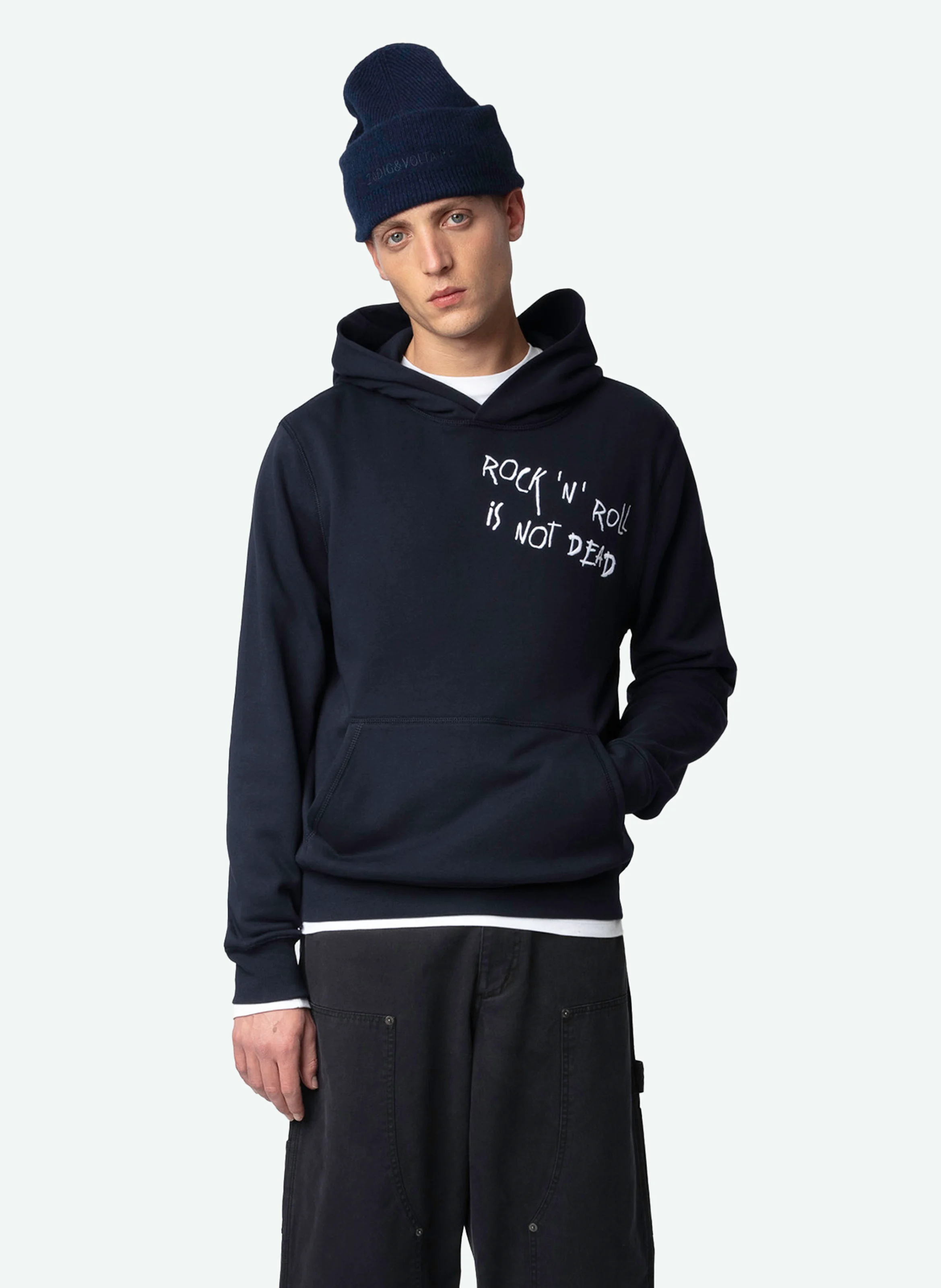 SANCHI - Sweat à capuche brodé en coton bio | Bleu