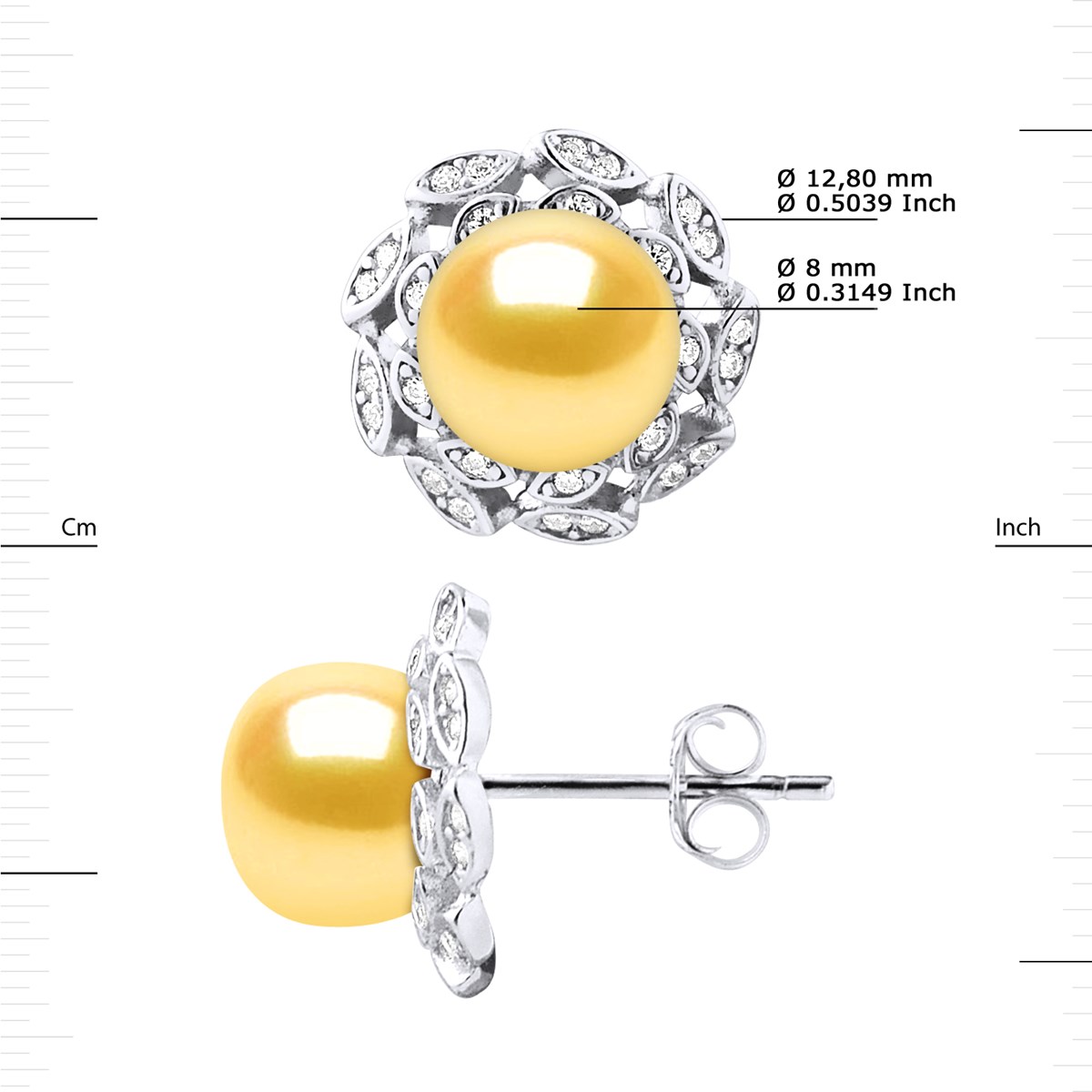 Clous d'Oreilles FLEUR Perles d'Eau Douce Boutons 8-9 mm Dorées Joaillerie Argent 925