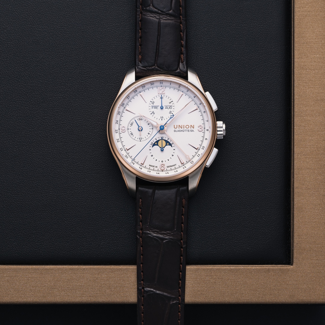 Union Glashütte Belisar Chronograph Mondphase Bicolor Weiss 42mm